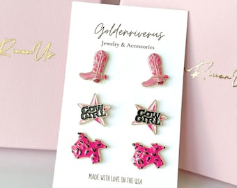Western cowboy cowgirl boots/pink cowgirl/Texas/stud earrings/earrings sets