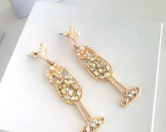 Champagne Wine Glass Earrings/Bubbly Earrings/Bachelorette parties/Bridal earrings/bridesmaid earring/Birthday Party Earrings/Prom/Gift