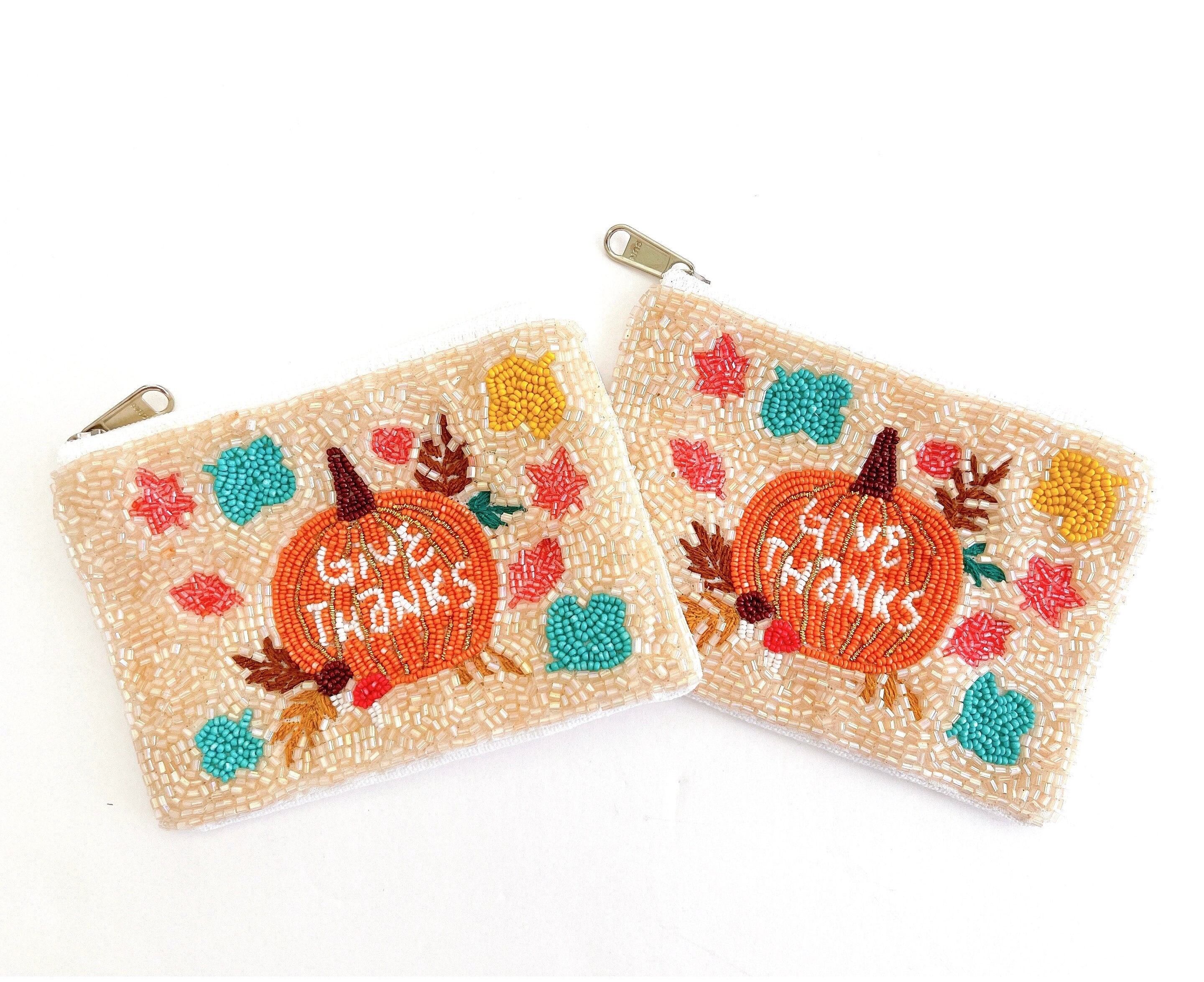 Thanksgiving Seed Bead Coin Purse/beaded Coin Purse Pouch/ Seed