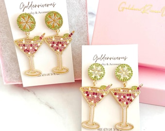 Cocktail Earrings /Cocktail Glass With Lime Earrings/Alcohol Earrings/Girl Night Earrings/Occasion Earrings/Dangle Earrings/Party Earrings