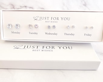 Sterling Silver Cubic Zirconia Stud Earrings Set, Dainty Minimalist