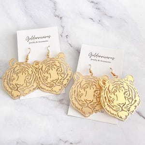 Gold Tiger Filagree Earrings/Tiger Face Earrings/Game day/Gift