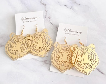 Gold Tiger Filagree Earrings/Tiger Face Earrings/Game day/Gift