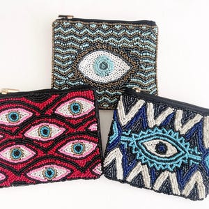 Evil Eyes Beaded Coin Pouch/Beaded Coin Purse/Bead Coin Pouch/Gift for her/Evil Eyes