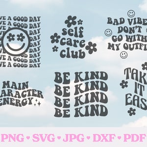 Trendy SVG Bundle | Retro Wavy Text | Take It Easy Y2K Aesthetic Hoodie svg | Silhouette Cameo Cricut DIY Sublimation | Commercial License