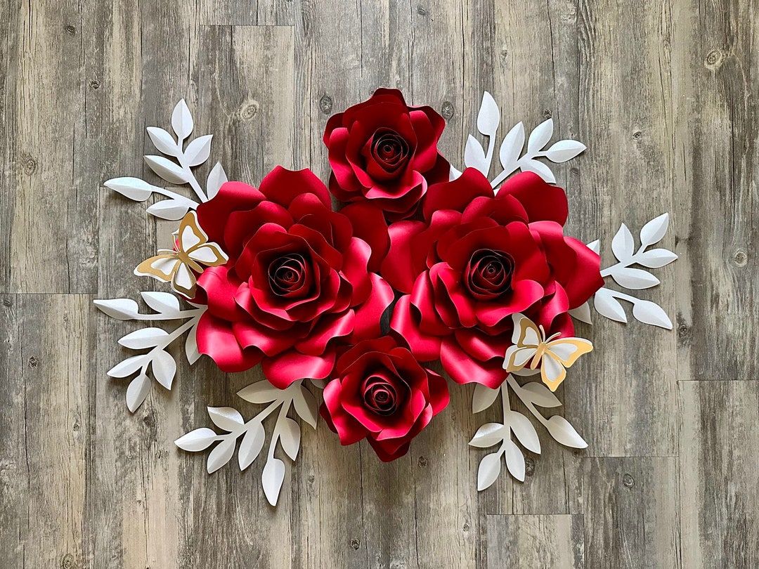 RED PAPER ROSES Decor for Party Office Handmade Decoration Etsy