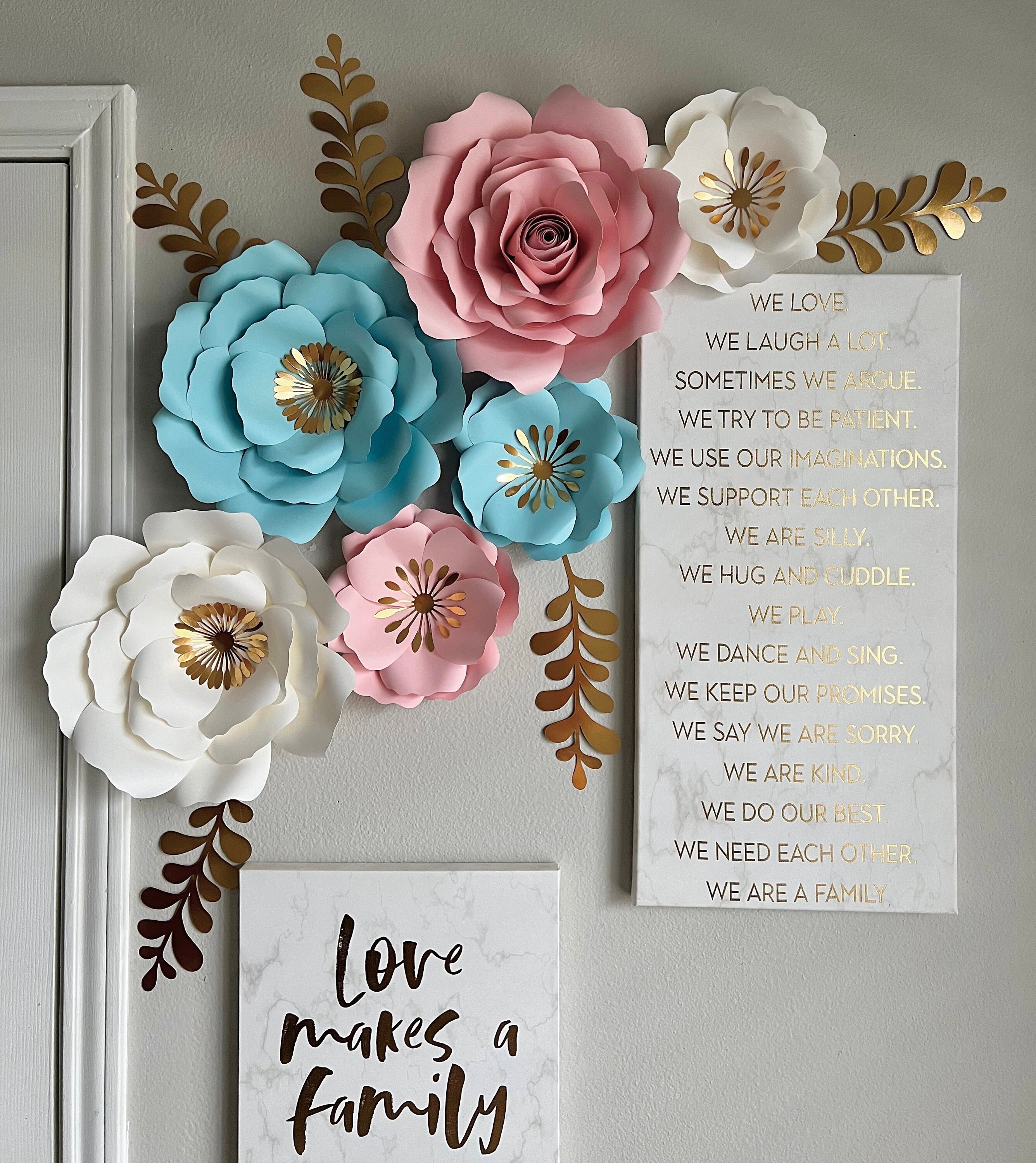Paper Flowers for Party Backdrop, Pink and White Paper Flowers, Room