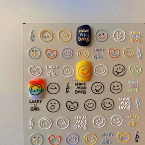 Nail Decals/ Nail Stickers - Smile Faces -3D Embossing- Nail Art - DIY Nails