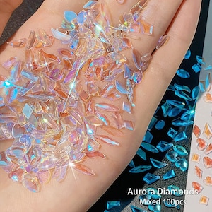 Aurora AB Transparent Flat Back Crystal / Shiny Glass for Nail Art, DIY -100 pcs