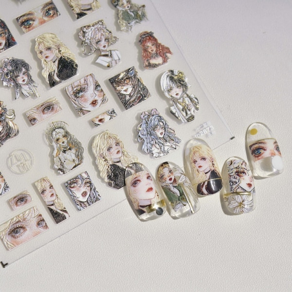 Nail Decals/ Nail Stickers - Japanese comics Girls -3D Embossing- Nail Art - DIY Nails