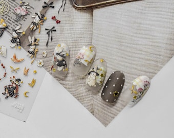 Décalcomanies pour les ongles / Stickers pour les ongles - Lapin magicien -3D
