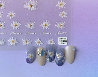 Nail Decals/ Nail Stickers - White Flowers - thin - Nail Art - DIY Nails