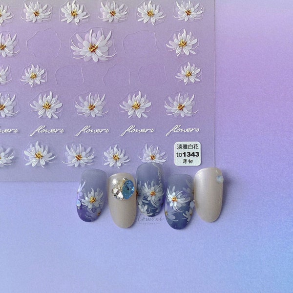 Nail Decals/ Nail Stickers - White Flowers - thin - Nail Art - DIY Nails