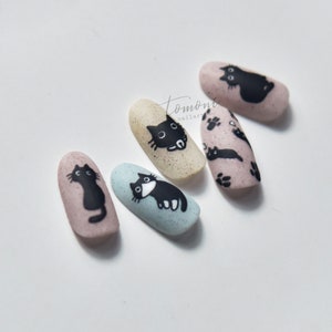 Nail Decals/ Nail Stickers Black Cute Cats Thin Nail Art DIY Nails - Etsy