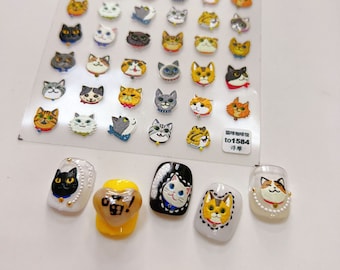 3D Cat Face Nail Stickers | Kawaii Kitty Nail Art Decals