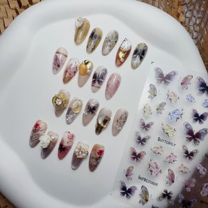 Nail Decals/ Nail Stickers - butterfly Impression - Ink Wash Style - Nail Art - Thin / flat /non-3D