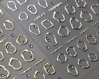 3D-strass-nagelstickers | Goud- en zilvermetallic contouren met kristallen
