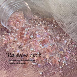 Natural Crystal Stone Nail Art/ Multi Color Crushed Stones with Mini Butterfly and Pearls