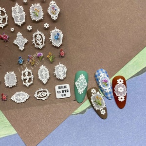 Nail Decals/ Nail Stickers - White Lace Frames -3D Embossing- Nail Art