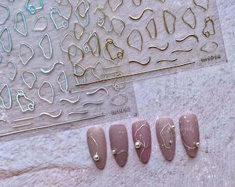 Nail Decals/ Nail Stickers - Lines -3D - Gold / Rainbow Glossy Sliver