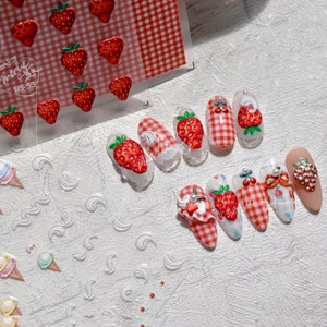 Nail Decals/ Nail Stickers - Strawberries! -3D Embossing- Nail Art - DIY Nails