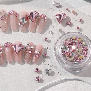 Nagelsteentjes - Grote roze harten - Kristallen van hoge kwaliteit - Nageljuwelen