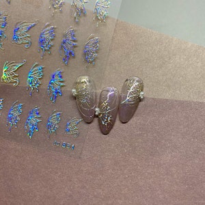 Nail Decals/ Nail Stickers - Rainbow Glossy Sliver Butterfly -3D