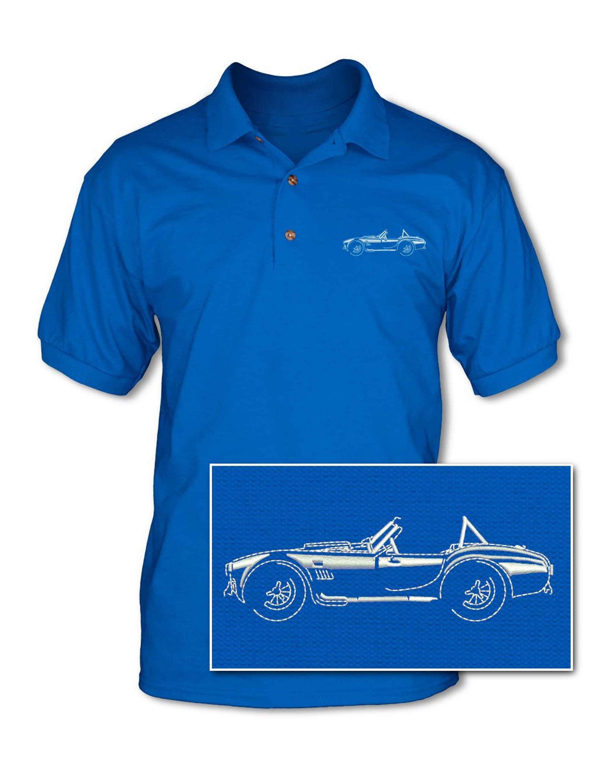 Discover 1965 AC Shelby Cobra 427 SC Side View Adult Pique Polo Shirt - American Classic Car