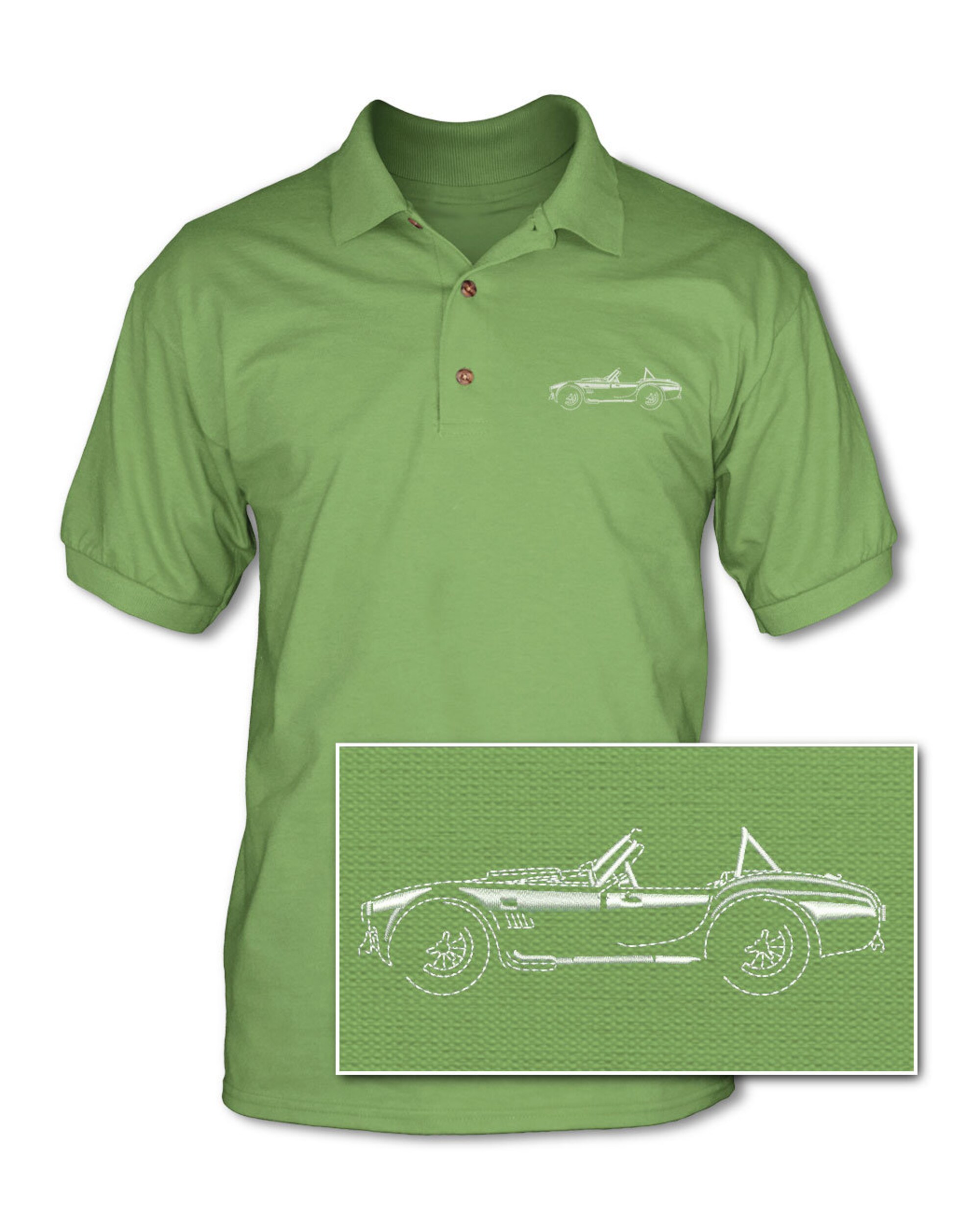 Discover 1965 AC Shelby Cobra 427 SC Side View Adult Pique Polo Shirt - American Classic Car