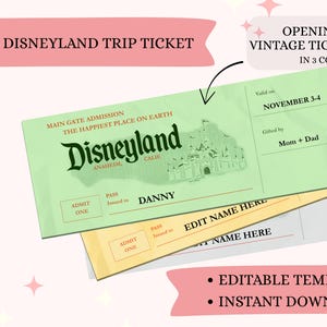 Customizable Vintage Disneyland Park Ticket Reveal, Downloadable Disney Template, Trip Reveal Personalized Ticket, Disney Digital Products