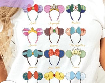 Princess Mickey Ears Shirt, Belle Cinderella Ariel Tee, Mickey Ears Watercolor Tshirt, Disneyland Girl Trip Shirt, Princesse Tee-Shirt