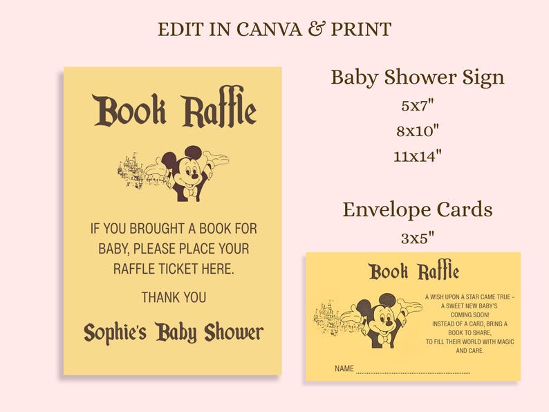 Book Raffle Table Sign Vintage Mickey Mouse Book Raffle Sign and Ticket, Custom Baby Shower ...