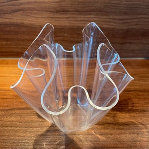 Vintage Acrylic Vase Bowl  Mid Century Modern  Lucite Clear Ripple Folding Effect Glamour  90s