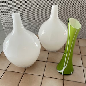Vintage IKEA Swedish Modernist White Salong Vase Hand Blown Glass JOHANNA JELINEK rare and discontinued