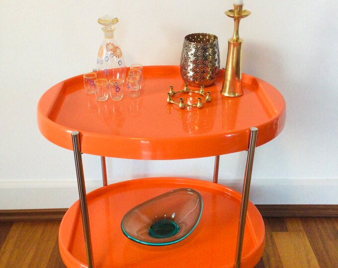 Vintage Mid Century Rare Orange Color German Serving Trolley 1970s Etsy