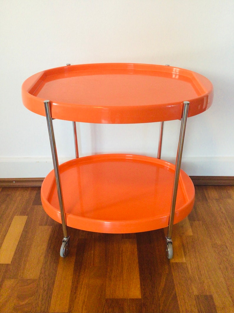 Vintage Mid Century Rare Orange Color German Serving Trolley Etsy