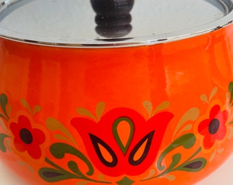 Vintage Orange Color Enamel Cooking Pot 1970’s