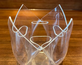 Vintage Acrylic Vase Bowl  Mid Century Modern Lucite Clear Ripple Folding Effect  70s