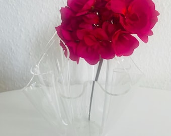 Vintage Acrylic Vase Bowl  Mid Century Modern Lucite Clear Ripple Folding Effect - 90s