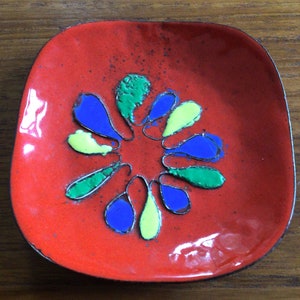 Vintage 1950&#39;s Mid Century Enamel On Copper Dish Trinket Tray