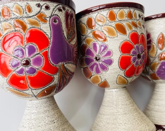 エドゥアルド・ベガ　ビンテージ　陶器　花瓶　フラワーベース　エクアドル　南米 Vintage Eduardo Vega Signed Ecuador Pottery Peacock Vase. Hand