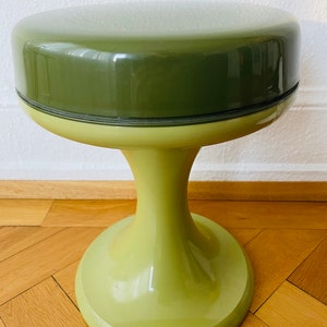 Vintage Space Age Design Avocado Green Color Stool with Green Cover Manufactured by Emsa in West Germany - 1970s