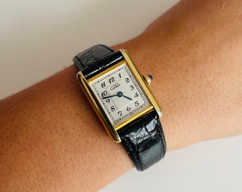 Vintage originele Cartier Tank Must Vermeil Gold SM Damespolshorloge Ivory DialQuartz jaren 1990