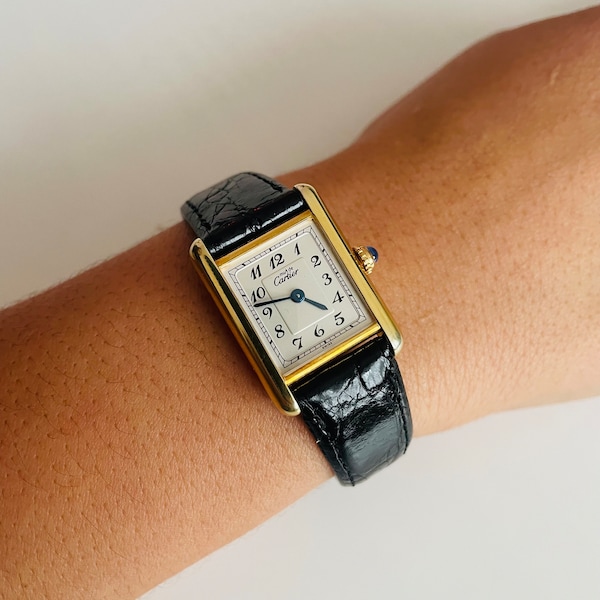 Vintage Original Cartier Tank Must Vermeil Gold SM Ladies Wristwatch Ivory DialQuartz 1990's