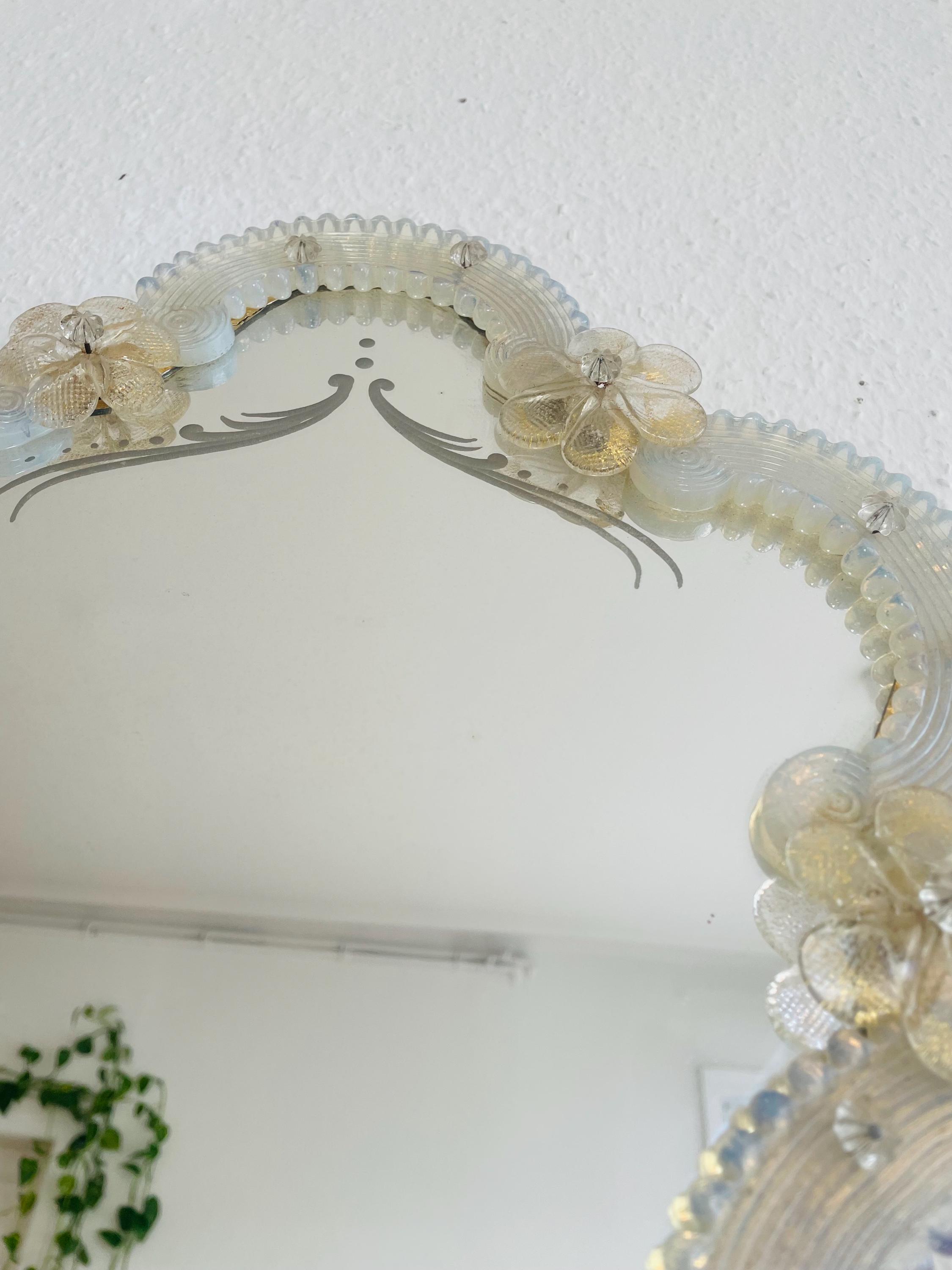 ヴィンテージ ベネチアン オパールセントカラー ムラーノガラスミラー