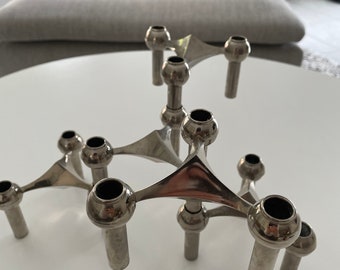 Vintage set of 5 Chrome-Plated Model S22 Modular Candleholders by Hans Nagel & Ceasar Stoff for BMF, 1960s.