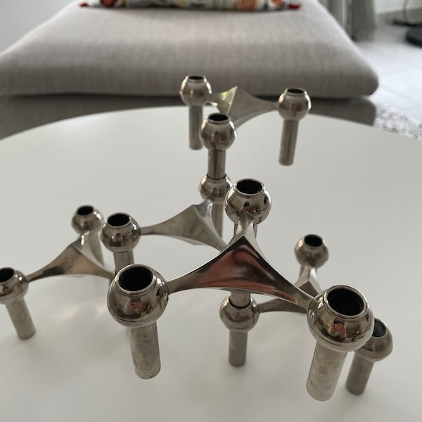 Vintage set of 5 Chrome-Plated Model S22 Modular Candleholders by Hans Nagel & Ceasar Stoff for BMF, 1960s.