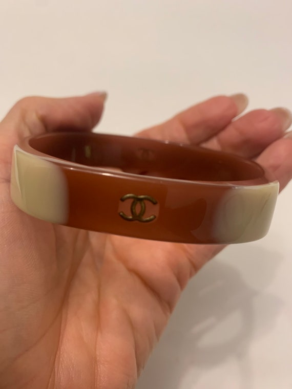 CHANEL CC Logo Resin Hinged Bangle Bracelet 13P...