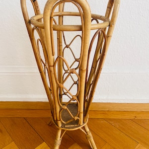 Vintage Mid Century  Italian Bamboo and Wicker Umbrella Stand - 1950s