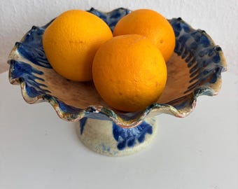 Vintage Spanish 19th Century Fajalauza  Pedestal Fruit Bowl from Granada- Spain 1940's